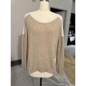 Quinn Women’s Sz Small 100% Cashmere Sweater Two-Tone Beige White